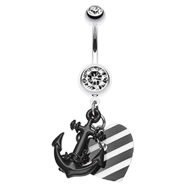 Metallic Anchor Love Charms Belly Bar - Dangling Belly Ring. Navel Rings Australia.