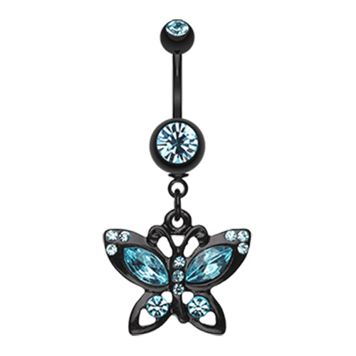 Blackline Butterfly Belly Bar - Dangling Belly Ring. Navel Rings Australia.