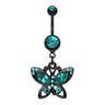 Blackline Butterfly Belly Bar - Dangling Belly Ring. Navel Rings Australia.