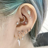 Scalloped Genuine Black Diamond Threaded Stud Earring by Maria Tash in 18K White Gold. Flat Stud. - Earring. Navel Rings Australia.