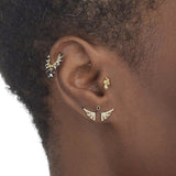 Scalloped Genuine Black Diamond Threaded Stud Earring by Maria Tash in 18K White Gold. Flat Stud. - Earring. Navel Rings Australia.