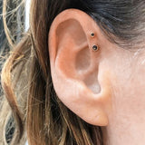 Scalloped Genuine Black Diamond Threaded Stud Earring by Maria Tash in 18K White Gold. Flat Stud. - Earring. Navel Rings Australia.