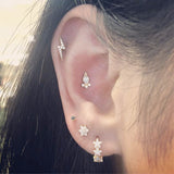 Scalloped Genuine Black Diamond Threaded Stud Earring by Maria Tash in 18K White Gold. Flat Stud. - Earring. Navel Rings Australia.
