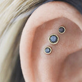 Scalloped Genuine Black Diamond Threaded Stud Earring by Maria Tash in 18K White Gold. Flat Stud. - Earring. Navel Rings Australia.