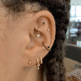 Scalloped Genuine Black Diamond Threaded Stud Earring by Maria Tash in 18K White Gold. Flat Stud. - Earring. Navel Rings Australia.