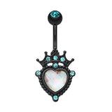 Blackline Crowned Opaline Heart Belly Ring - Fixed (non-dangle) Belly Bar. Navel Rings Australia.
