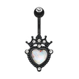 Blackline Crowned Opaline Heart Belly Ring - Fixed (non-dangle) Belly Bar. Navel Rings Australia.