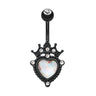 Blackline Crowned Opaline Heart Belly Ring - Fixed (non-dangle) Belly Bar. Navel Rings Australia.
