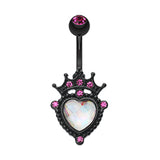 Blackline Crowned Opaline Heart Belly Ring - Fixed (non-dangle) Belly Bar. Navel Rings Australia.