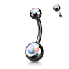 Charlie's Iridescent Stone Belly Ring with Black Titanium Plating