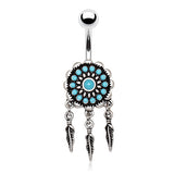 Beaded Nevajo Dream Catcher Belly Rings - Dangling Belly Ring. Navel Rings Australia.