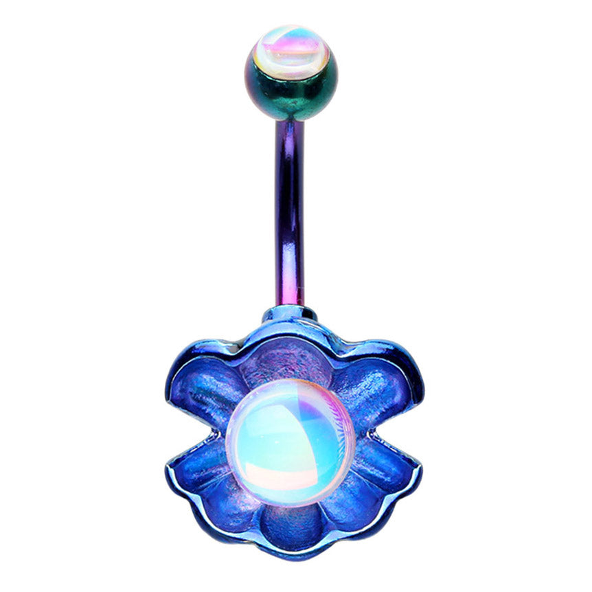 CiCi Clam Moonstone Titanium Belly Ring - Fixed (non-dangle) Belly Bar. Navel Rings Australia.
