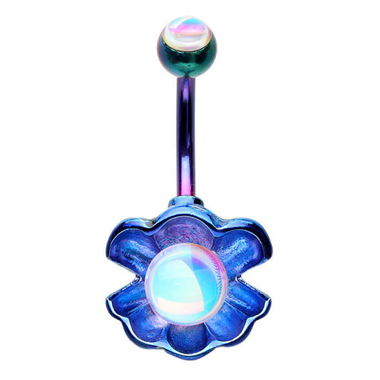 CiCi Clam Moonstone Titanium Belly Ring - Fixed (non-dangle) Belly Bar. Navel Rings Australia.