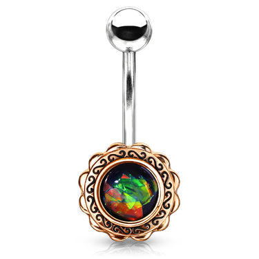 Boêmio Opal Belly Bar with Rose Gold Plating - Fixed (non-dangle) Belly Bar. Navel Rings Australia.