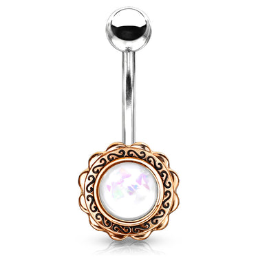 Boêmio Opal Belly Bar with Rose Gold Plating - Fixed (non-dangle) Belly Bar. Navel Rings Australia.