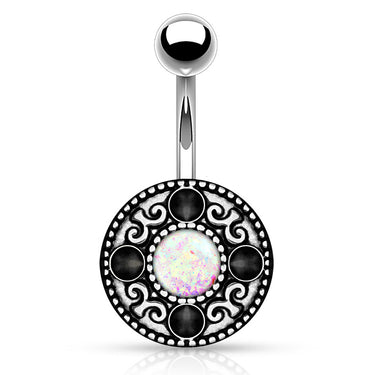 Wild Fire Opal Shield Belly Bar - Fixed (non-dangle) Belly Bar. Navel Rings Australia.