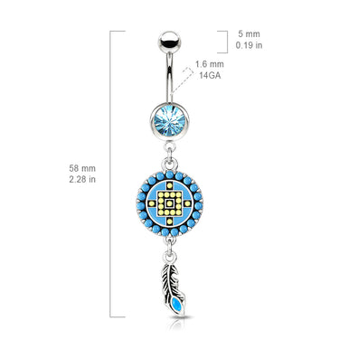 Aztec Dream Catcher Belly Dangle - Dangling Belly Ring. Navel Rings Australia.