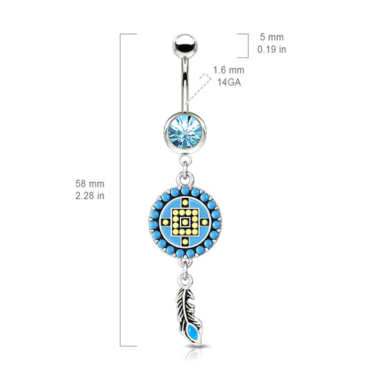 Aztec Dream Catcher Belly Dangle in Gold - Dangling Belly Ring. Navel Rings Australia.