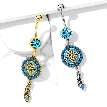 Aztec Dream Catcher Belly Dangle - Dangling Belly Ring. Navel Rings Australia.