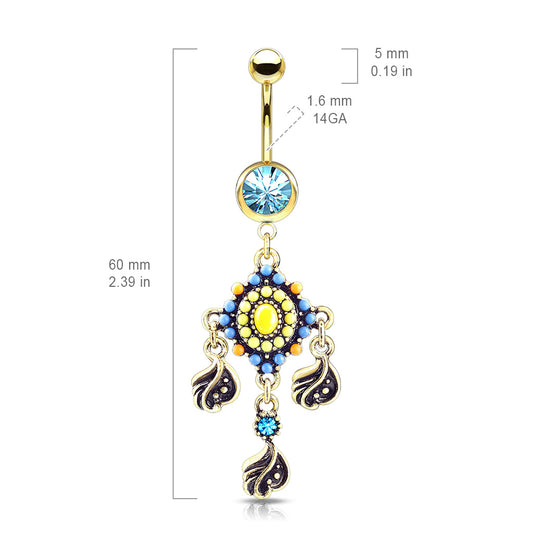 Indie Dream Reverie Belly Dangle with Gold Plating - Dangling Belly Ring. Navel Rings Australia.