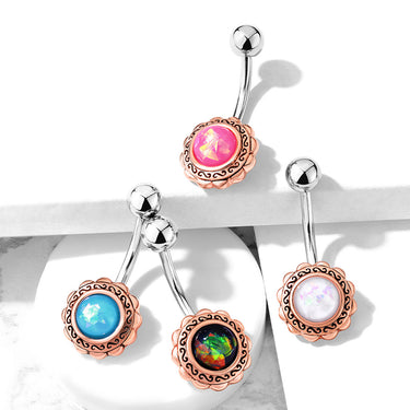 Boêmio Opal Belly Bar with Rose Gold Plating - Fixed (non-dangle) Belly Bar. Navel Rings Australia.