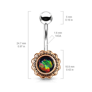 Boêmio Opal Belly Bar with Rose Gold Plating - Fixed (non-dangle) Belly Bar. Navel Rings Australia.