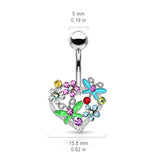 Springs Butterfly Flower Belly Ring - Fixed (non-dangle) Belly Bar. Navel Rings Australia.