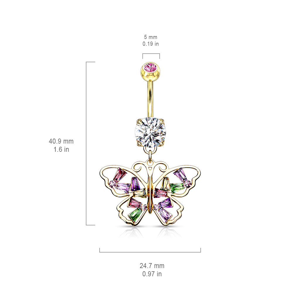 Crystal Stack Butterfly Belly Dangle - Dangling Belly Ring. Navel Rings Australia.