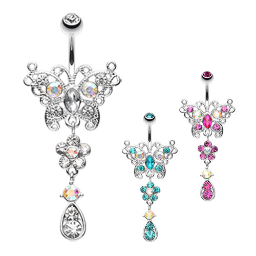 Butterfly Bloomitz Belly Bar - Dangling Belly Ring. Navel Rings Australia.