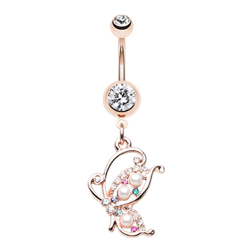Kupu Kupu Pearl Butterfly Belly Bar - Dangling Belly Ring. Navel Rings Australia.