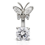 Maria Tash Butterfly Topped Solitaire Belly Ring in 14K White Gold - Fixed (non-dangle) Belly Bar. Navel Rings Australia.