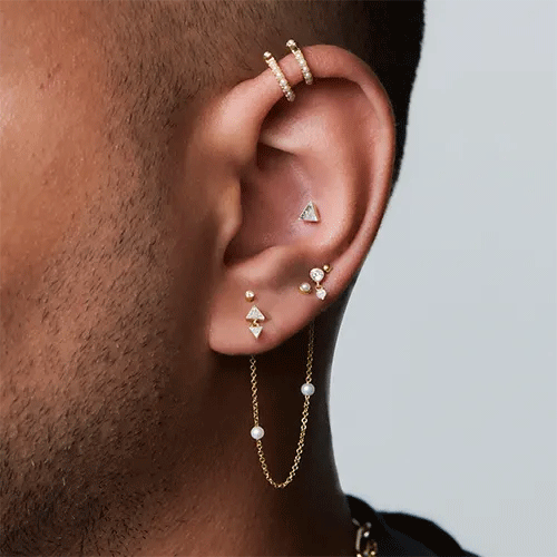 Double Pearl Chain Connecting Charm by Maria Tash in Yellow Gold