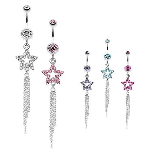 Star Dusted Chains Belly Dangle - Dangling Belly Ring. Navel Rings Australia.