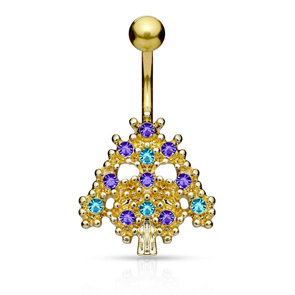 Wild Bells Christmas Tree Belly Bar - Fixed (non-dangle) Belly Bar. Navel Rings Australia.