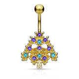 Wild Bells Christmas Tree Belly Bar - Fixed (non-dangle) Belly Bar. Navel Rings Australia.