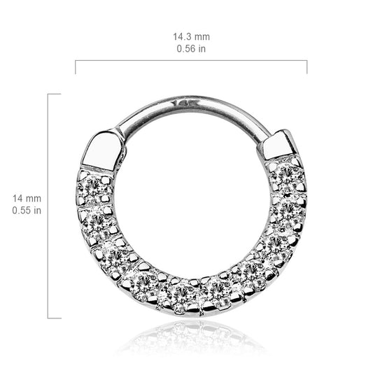 Classic Gem Pave Septum & Daith Hoop in White Gold - Septum. Navel Rings Australia.
