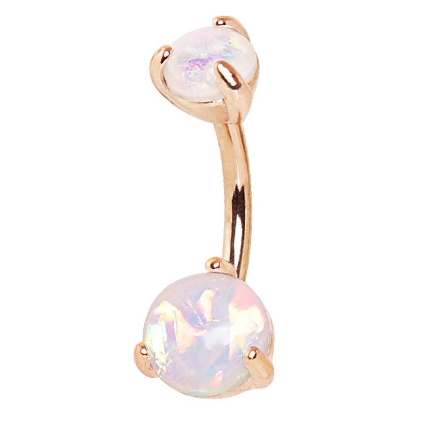Rose Gold Classic Prong Opal Belly Bar - Basic Curved Barbell. Navel Rings Australia.