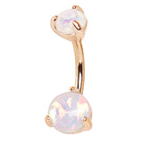 Rose Gold Classic Prong Opal Belly Bar - Basic Curved Barbell. Navel Rings Australia.