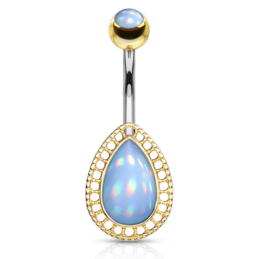 Lágrima Teardrop Illumini Belly Bar with Gold Plating - Fixed (non-dangle) Belly Bar. Navel Rings Australia.