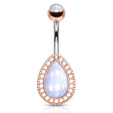 Lágrima Teardrop Illumini Belly Bar with Rose Gold Plating - Fixed (non-dangle) Belly Bar. Navel Rings Australia.