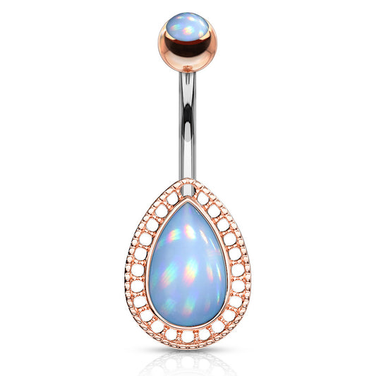 Lágrima Teardrop Illumini Belly Bar with Rose Gold Plating - Fixed (non-dangle) Belly Bar. Navel Rings Australia.
