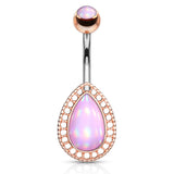 Lágrima Teardrop Illumini Belly Bar with Rose Gold Plating - Fixed (non-dangle) Belly Bar. Navel Rings Australia.