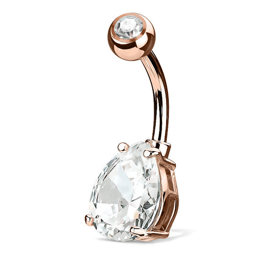 Rose Gold Teardrop Belly Button Ring - Fixed (non-dangle) Belly Bar. Navel Rings Australia.