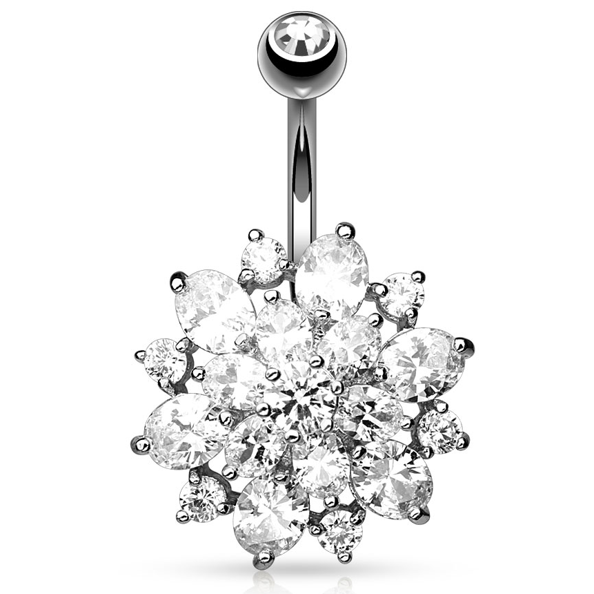 Mexican Dahlia Navel Piercing Bar - Fixed (non-dangle) Belly Bar. Navel Rings Australia.