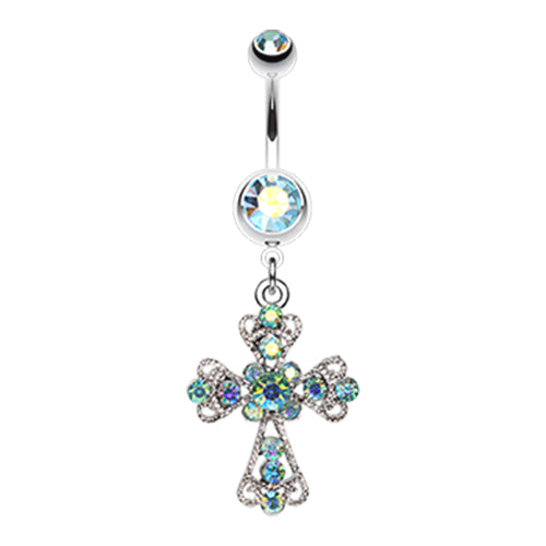 Vintage Cross Patonce Navel Bar - Dangling Belly Ring. Navel Rings Australia.