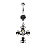 Vintage Cross Patonce Navel Bar - Dangling Belly Ring. Navel Rings Australia.
