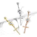Adriel's Glittering Cross Belly Ring with Gold Plating - Dangling Belly Ring. Navel Rings Australia.