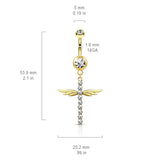 Winging It Cross Belly Dangle with Gold Plating - Dangling Belly Ring. Navel Rings Australia.