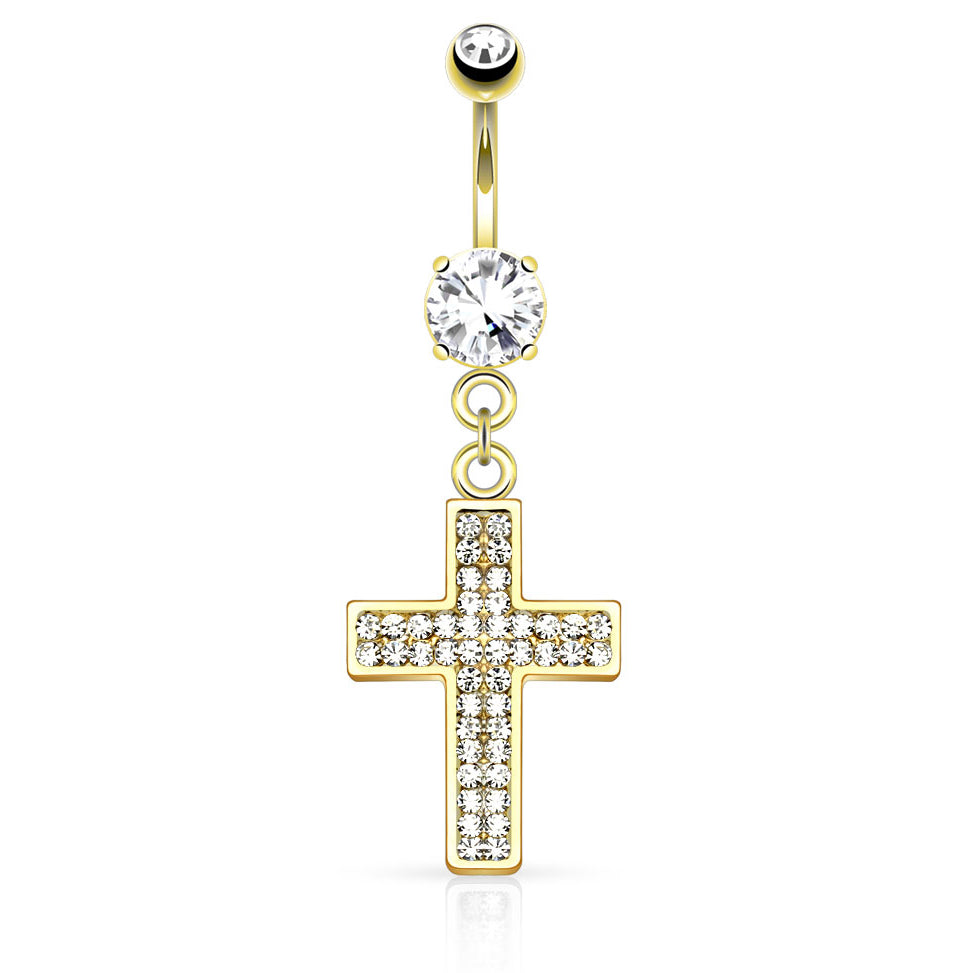 Galilee Cross Navel Ring with Gold Plating - Dangling Belly Ring. Navel Rings Australia.