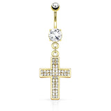 Galilee Cross Navel Ring with Gold Plating - Dangling Belly Ring. Navel Rings Australia.